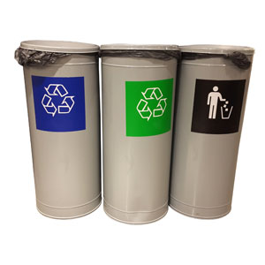 Image of three cans labeled for garbage, recycling and compost