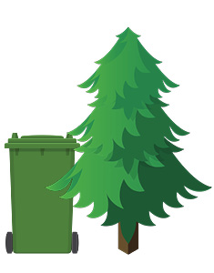 Christmas tree next to green cart for collection illustration