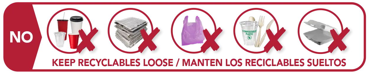 Examples of items that do not go in the MSS container recycling cart such as food scraps, or paper recycling