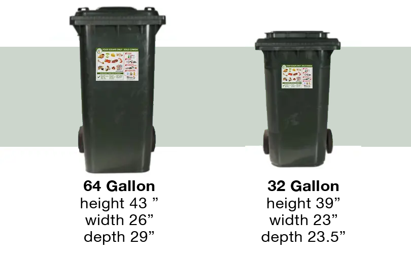 Two Food 2 Energy green carts and their dimensions