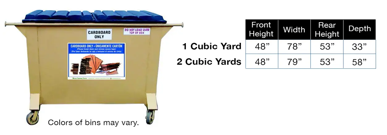 Multifamily and commercial cardboard recycling bin and dimensions