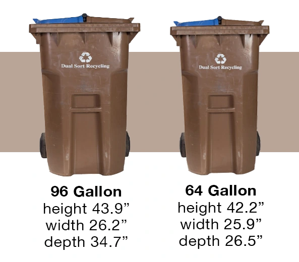 Images of the 2 residential recycling split carts and their sizes