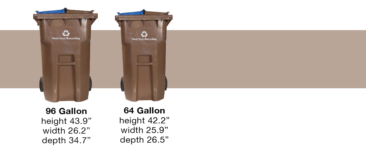 Images of the 2 residential recycling split carts and their sizes