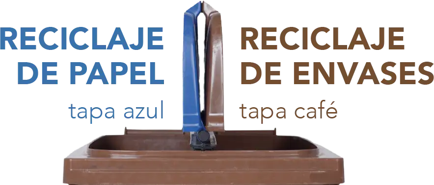 A residential recycling cart with words indicated paper and container recycling sides