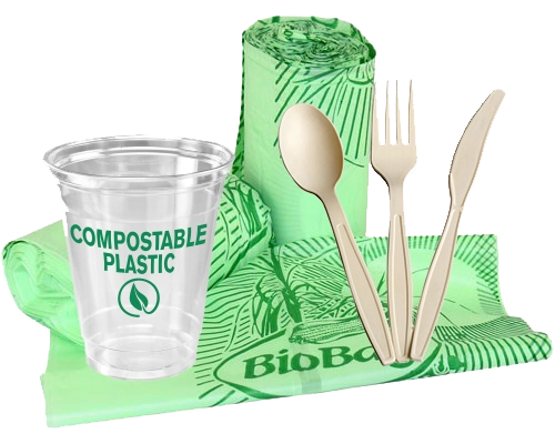 Examples of "compostable" cup, cutlery and bags that are not accepted for composting by Marin Sanitary