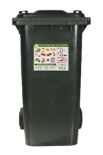 A green, labeled Marin Sanitary Food 2 Energy Cart